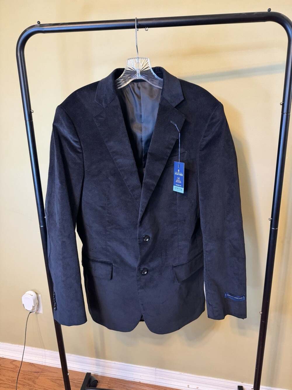 Stafford Stretch Comfort Classic Fit Black Corduroy Blazer w/Elbow Pads NWT 38Rg